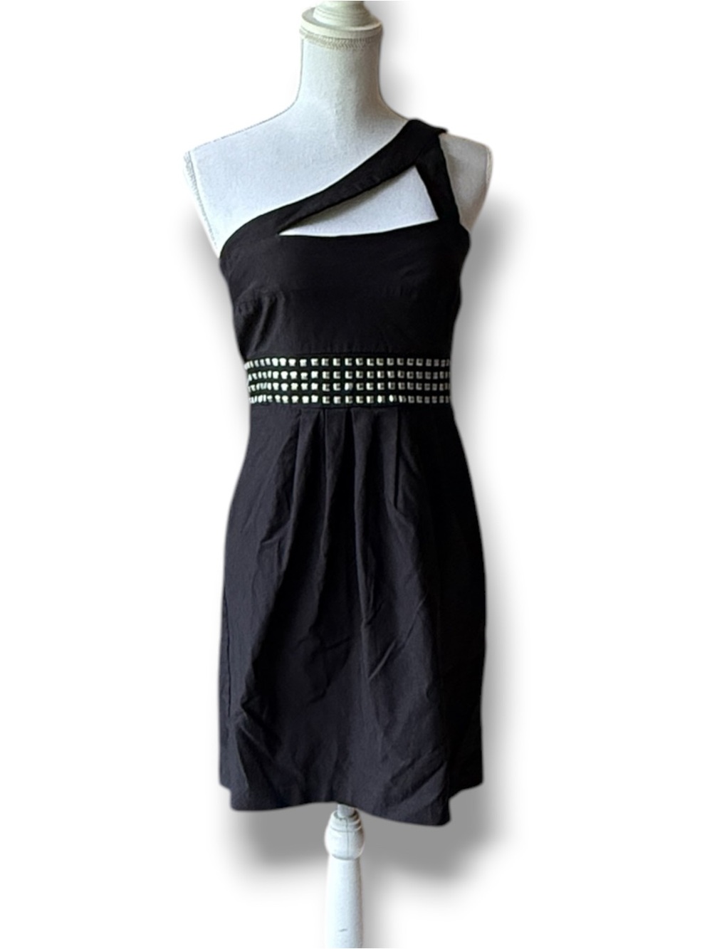 Rue 21 Juniors Black One-Shoulder Mini Cocktail Dress – Rhinestone Embellished